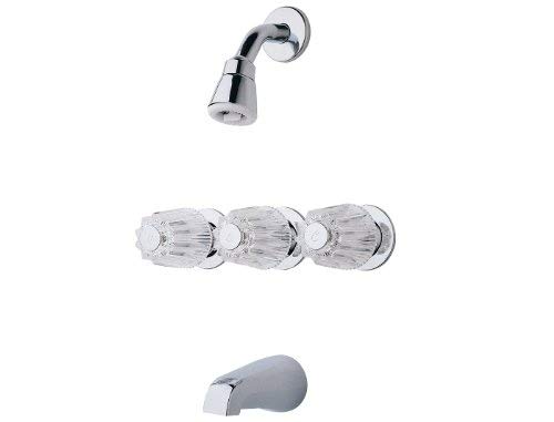 Pfister G01-3120 Pfister 3-Handle Tub & Shower Faucet with Metal Knob Handles in Polished Chrome, 2.0gpm