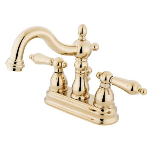 Kingston Brass KB1602AL Heritage 4-Inch Centerset Lavatory Faucet with Metal Lever Handle, Polished Brass