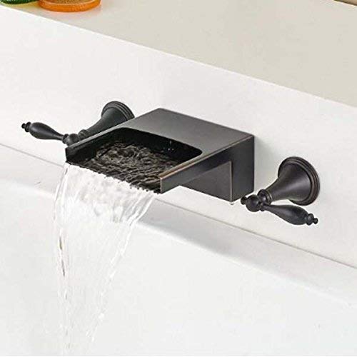 Senlesen Oil Rubbed Bronze 3 Holes Waterfall Bathtub Faucet Dual Handles Sink Mixer Tap Wall Mounted