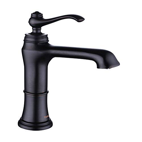 KERMAT Single Handle Bathroom Faucet with Drain and Faucet Supply Lines,Oil Rubbed Bronze