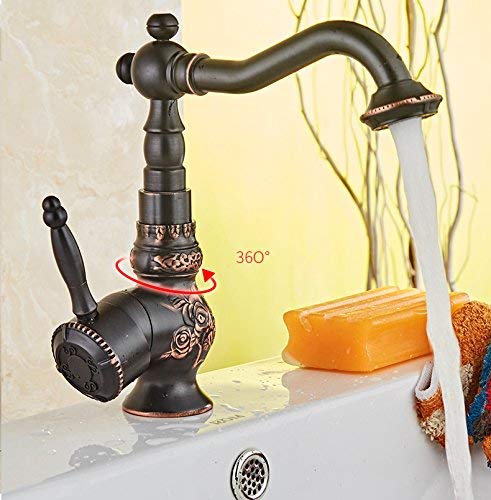 Rozin Art Carved Swivel Spout Bathroom Sink Faucet Deck Mounted One Hole Vanity Basin Mixer Tap Oil Rubbed Bronze
