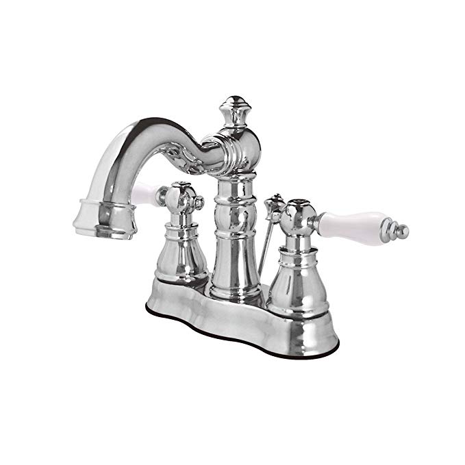 Kingston Brass FS1601APL 4 inch Two Handle Centerset Lavatory Faucet with L Spout Ceramic Cartridge Lever Handle with 50/50 Pop Up, Polished Chrome