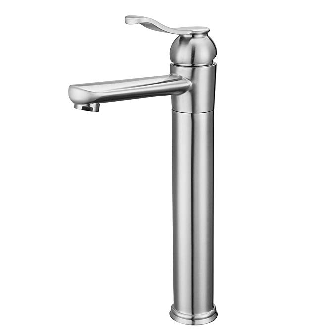 Yohom Modern Stainless Steel Tall Bathroom Vessel/Bowl Sink Lavatory Faucet Single Handle One Hole with 360 Swivel Spout Vanity Basin Mixer Tap, Lead Free Brushed Finish
