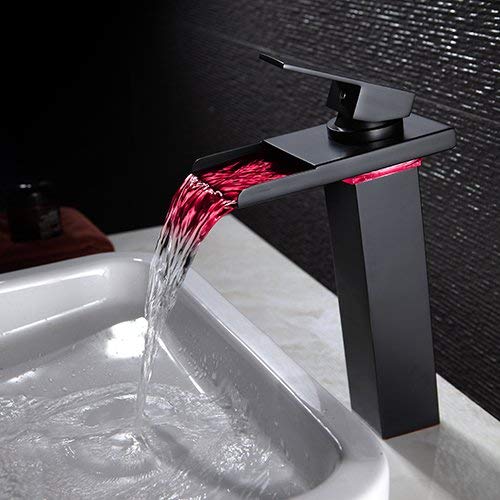 Lightinthebox LED Water Flow Oil Rubbed Bronze Waterfall Bathroom Sink Faucet,Color Changing,Single Handle Single Hole Vessel Lavatory Faucet,Basin Mixer Tap Tall Body
