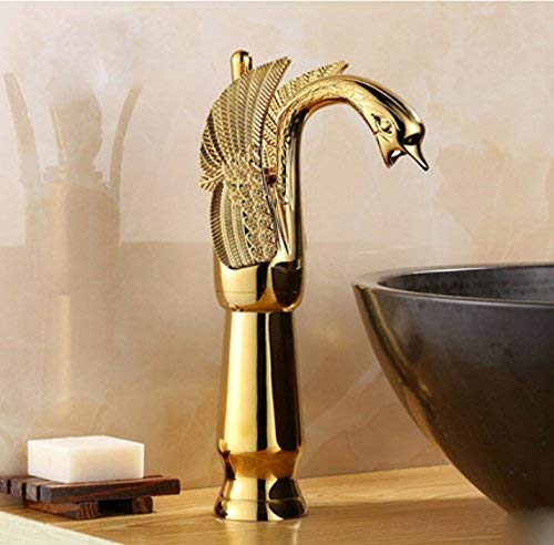 Rozin Gold Finish Swan Shape Countertop Bathroom Sink Faucet One Handle Mixer Tap