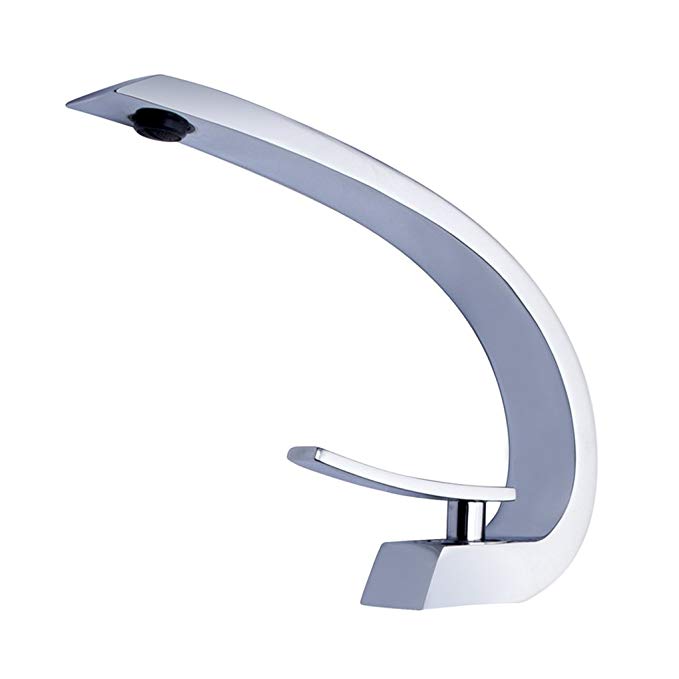 Charmingwater Bathroom Vanity Sink Faucets, Single Handle Bathroom Sink Faucet, Basin Sink Tap, Lavatory Mixer Tap, Single Lever Sink Faucet with Deck Plate, Curved Bathroom Faucet Chrome