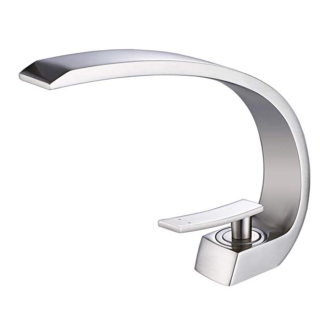 Fapully Modern Bathroom Vessel Sink Faucet Long Curved Spout Single Handle Vanity Faucet,Brushed Nickel