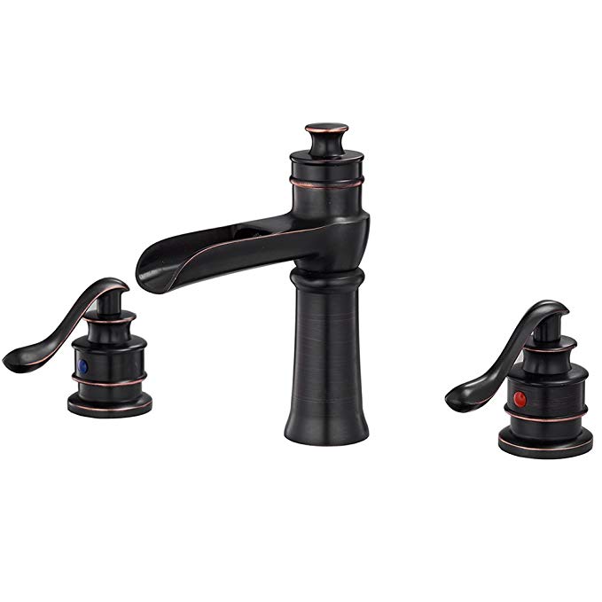 BWE Waterfall 8-16 Inch Oil Rubbed Bronze 3 Holes Two Handle Widespread Bathroom Sink Faucet Deck Mount