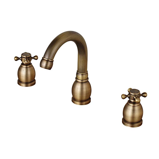 Rozin Widespread 3 Holes Basin Faucet 2 Cross Knobs Vanity Mixer Tap Antique Brass Finish