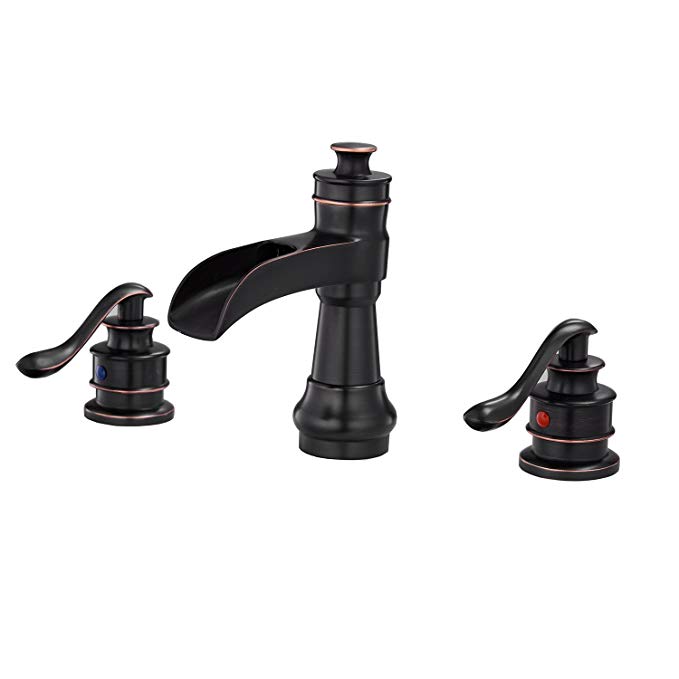 BWE Oil Rubbed Bronze Waterfall 8-16 Inch 3 Holes Two Handle Widespread Bathroom Sink Faucet