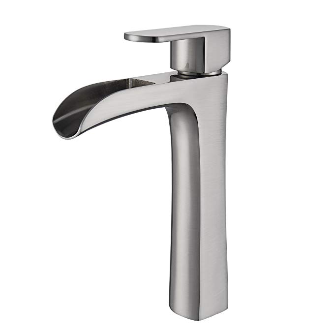 Rozin Single Handle Tall Waterfall Spout Bathroom Countertop Faucet Vessel Sink Mixer Tap Brushed Nickel