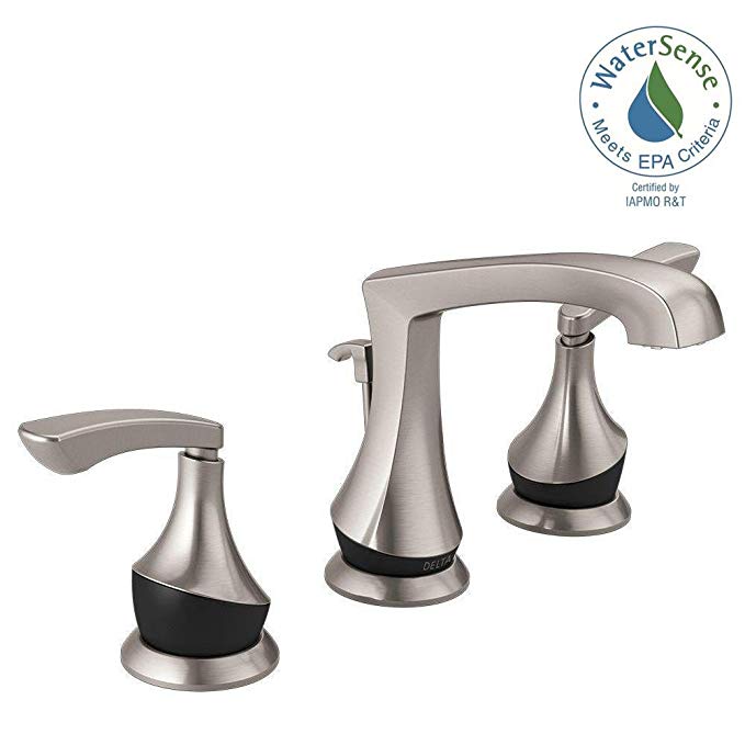 Delta Merge 8 Inch Widespread 2-Handle Bathroom Faucet in SpotShield Brushed Nickel/Matte Black