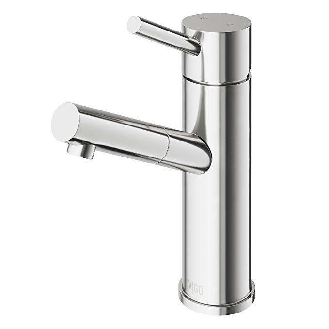VIGO VG01009BN Noma Modern Brushed Nickel Bathroom Faucet, Single-Hole Deck-Mount Lavatory Faucet with Seven Layer Plated Finish