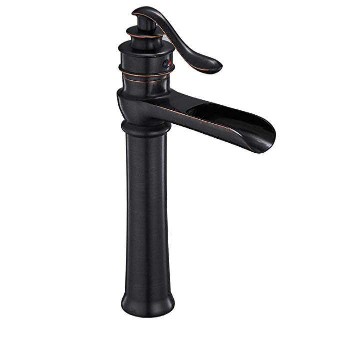Greenspring ORB Single Handle One Hole Lavatory Tall Body Deck Mount Bathroom Vessel Faucet Waterfall, Oil Rubbed Bronze