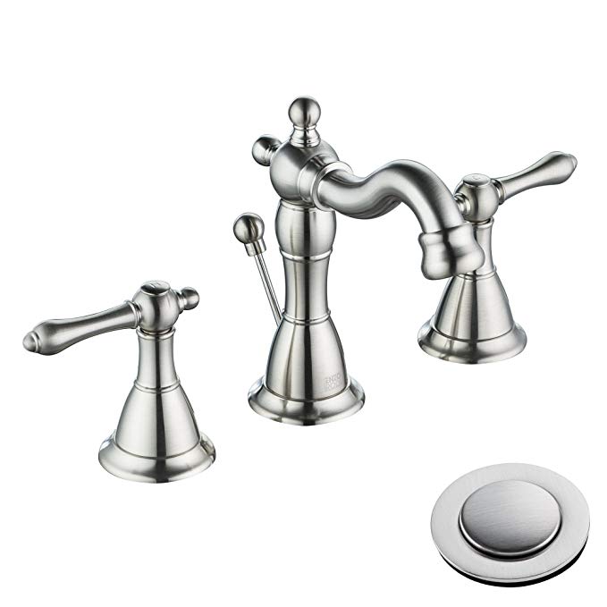 Enzo Rodi Classical Two-handle LOW-LEAD Brass Widespread Bathroom Faucet with Two Ceramic Valve and Full-copper Lift Pop-up Drain Assembly, Brushed Nickel PVD, UPC/Lead-Free Compliant, ERF2311344AP-10
