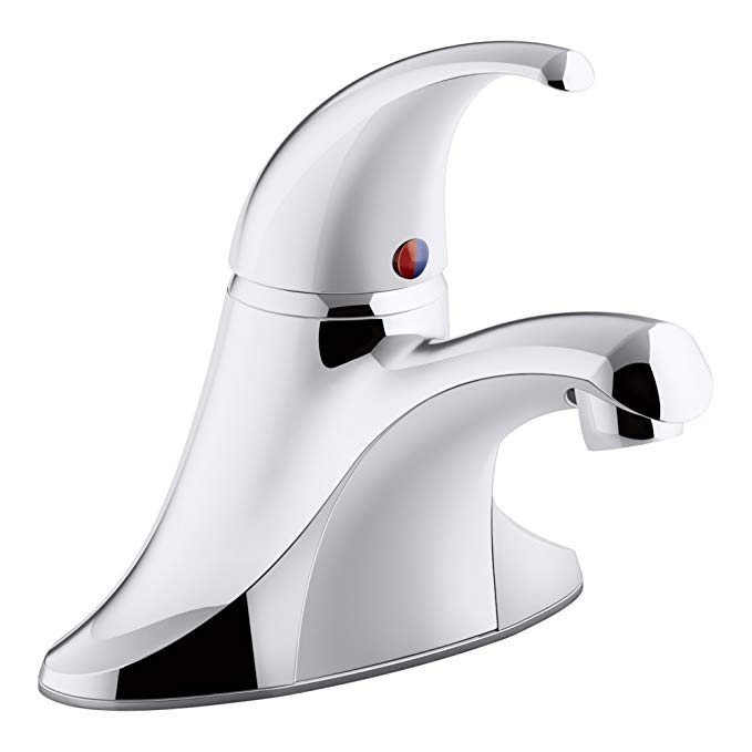 KOHLER K-15182-4DRA-CP Coralais Single-Handle Centerset Bathroom Sink Faucet with Plastic Pop-Up Drain and Lift Rod, Polished Chrome