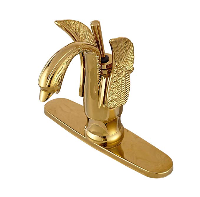 Rozin Gold Color Single Lever Swan Shape Bathroom Basin Faucet with 8