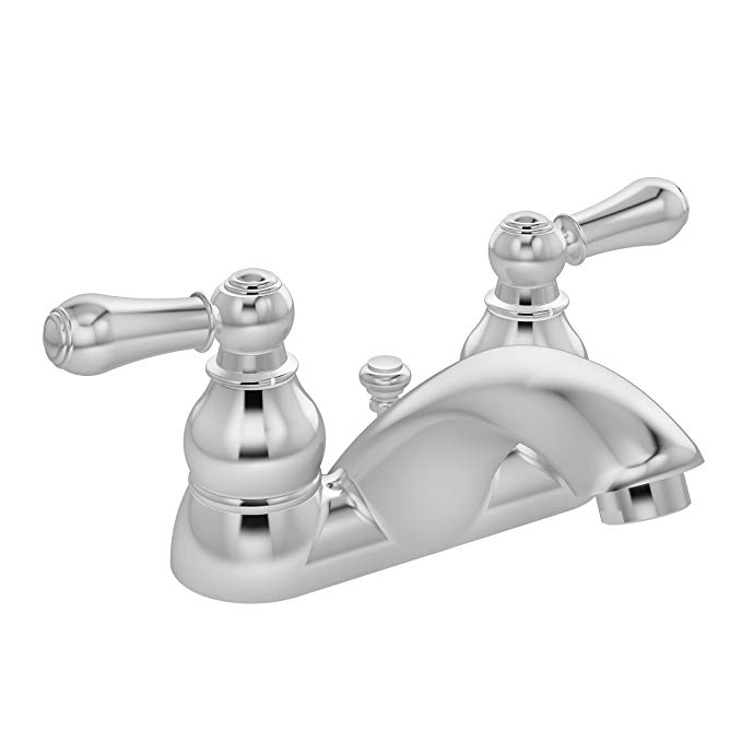 Symmons Allura Two-Handle 4 Inch Centerset Bathroom Faucet with Pop-Up Drain & Lift Rod, Chrome (SLC-4712)