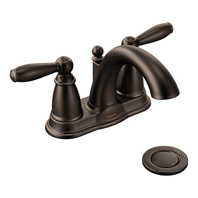Moen 6610ORB Brantford Two-Handle Low Arc Bathroom Faucet with Drain Assembly, Oil Rubbed Bronze