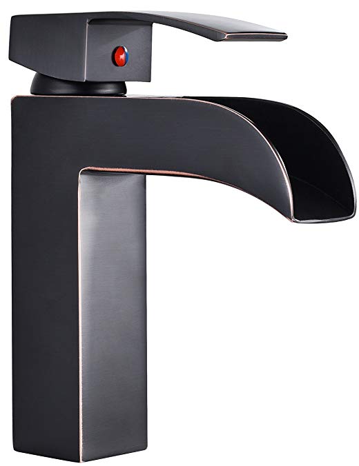 MYHB Waterfall Bathroom Sink Faucet Single Hole Vanity Basin Mixer Tap, Oil Rubbed Bronze HY9004SH