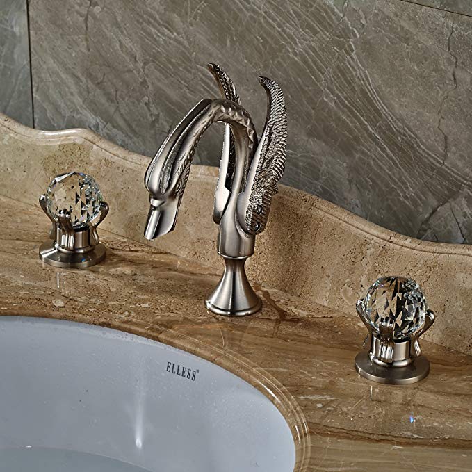 Senlesen 8-Inch Widespread Bathroom Sink Faucet 3 Holes 2 Crystal Handles Lavatory Mixer Tap Brushed Nickel