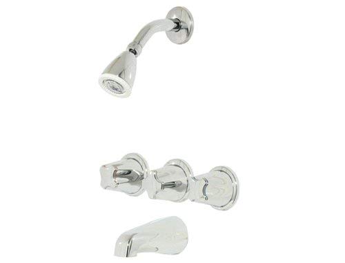 Pfister G01-3110 Pfister 3-Handle Tub & Shower Faucet with Metal Knob Handles in Polished Chrome, 2.0gpm