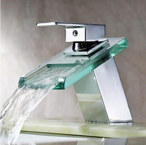 Rozinsanitary Glass Spout Bathroom Sink Faucet Waterfall One Handle Mixer Tap
