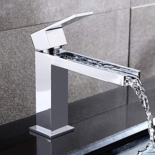 Lovedima Fiego Modern Chrome Waterfall Single Hole Faucet for Bathroom Sinks (Short)