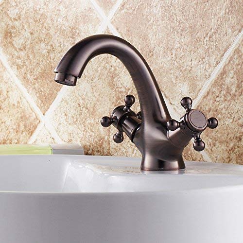 JiaYouJia Single Hole Bathroom Sink Faucet with Double Cross Handles, Finished in Oil Rubbed Bronze