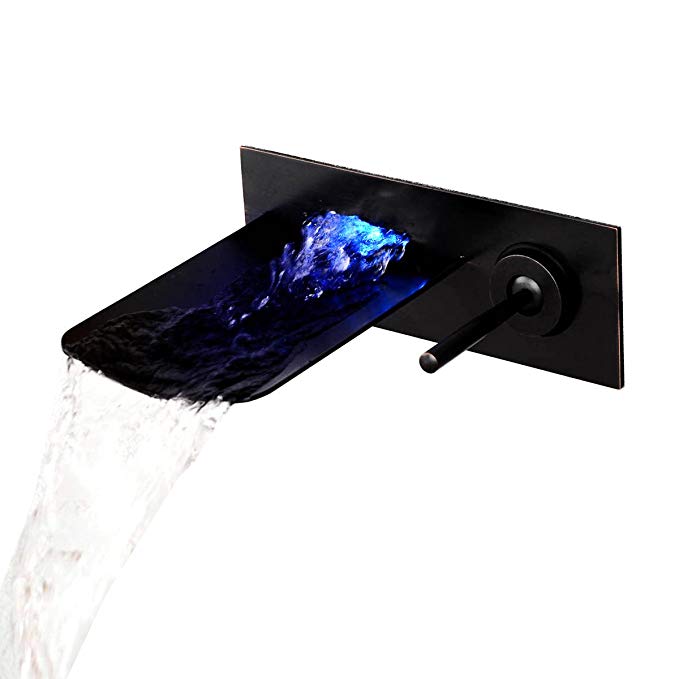 AVOLUTION Oil-rubbed Brass Waterfall RGB LED Bathroom Faucet Wall Mounted Sink Tap