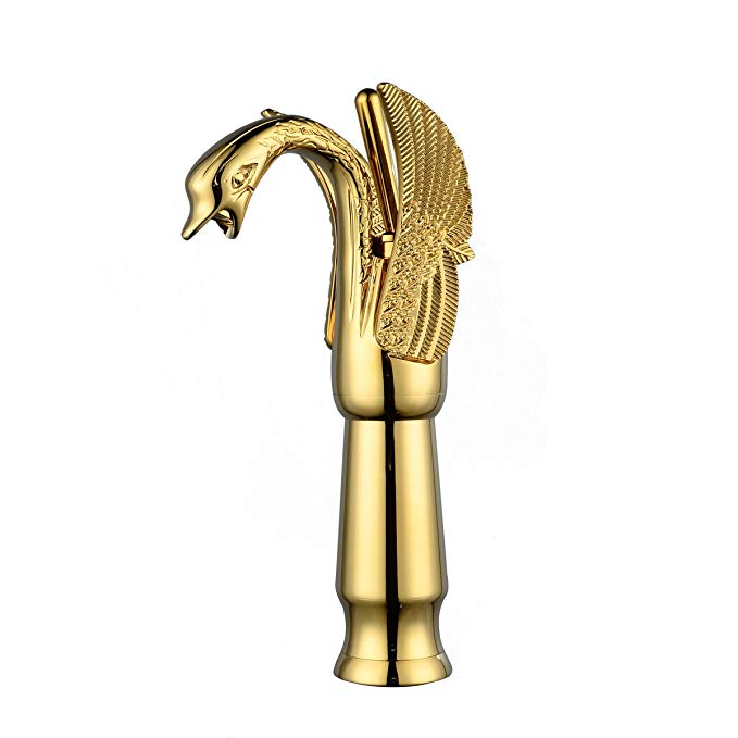 Aquafaucet Phoenix Animal Design Swan Shape Faucet Tall Bathroom Sink Vessel Faucet Gold Finished