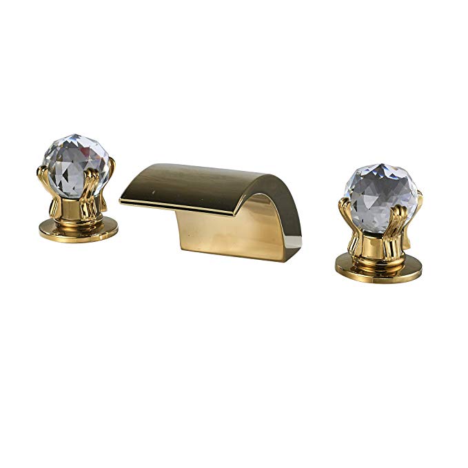 Rozin Deck Mounted 3 Holes Bathroom Sink Faucet Waterfall Spout Baisn Mixer Tap Gold Polished