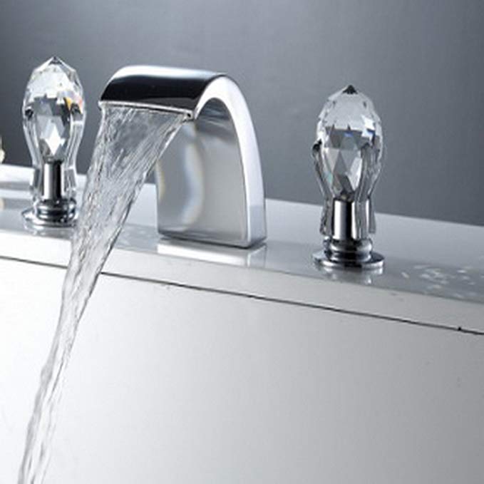 Crystal Handle Widespread Bathroom Sink Vessel Faucet Lavatory Vanity Basin Mixer tap