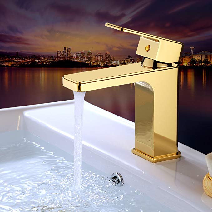 Rozin Modern Single Lever Bathroom Basin Faucet One Hole Deck Mounted Sink Mixer Tap Gold Polished