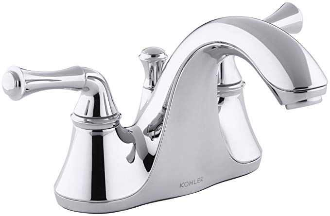 KOHLER K-10270-4A-CP Forte Centerset Lavatory Faucet with Traditional Lever Handles, Polished Chrome